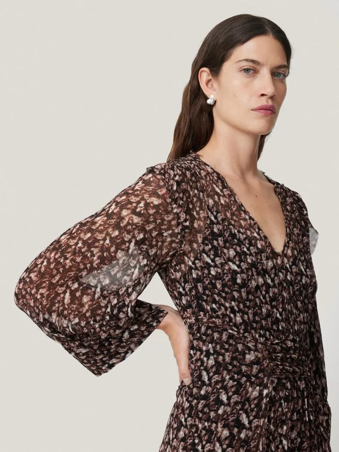 Jigsaw Abstract Leopard Midi Dress Brown Women Dresses and Jumpsuits