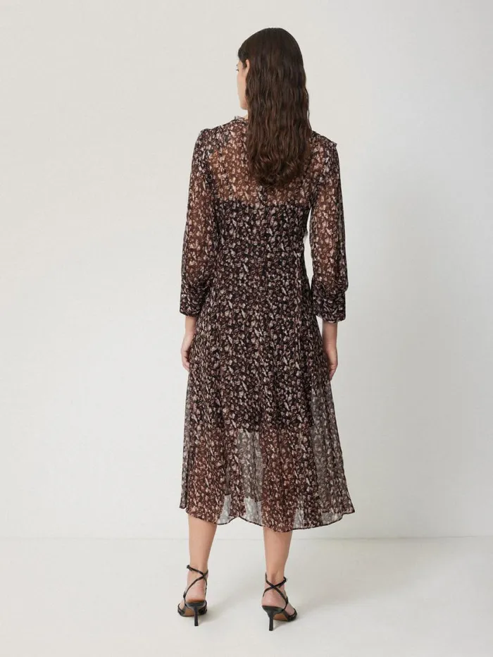 Jigsaw Abstract Leopard Midi Dress Brown Women Dresses and Jumpsuits