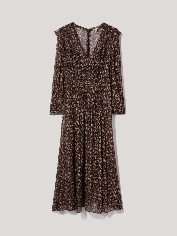 Jigsaw Abstract Leopard Midi Dress Brown Women Dresses and Jumpsuits