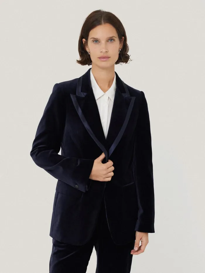 Jigsaw Ashby Velvet Blazer Navy Women Party