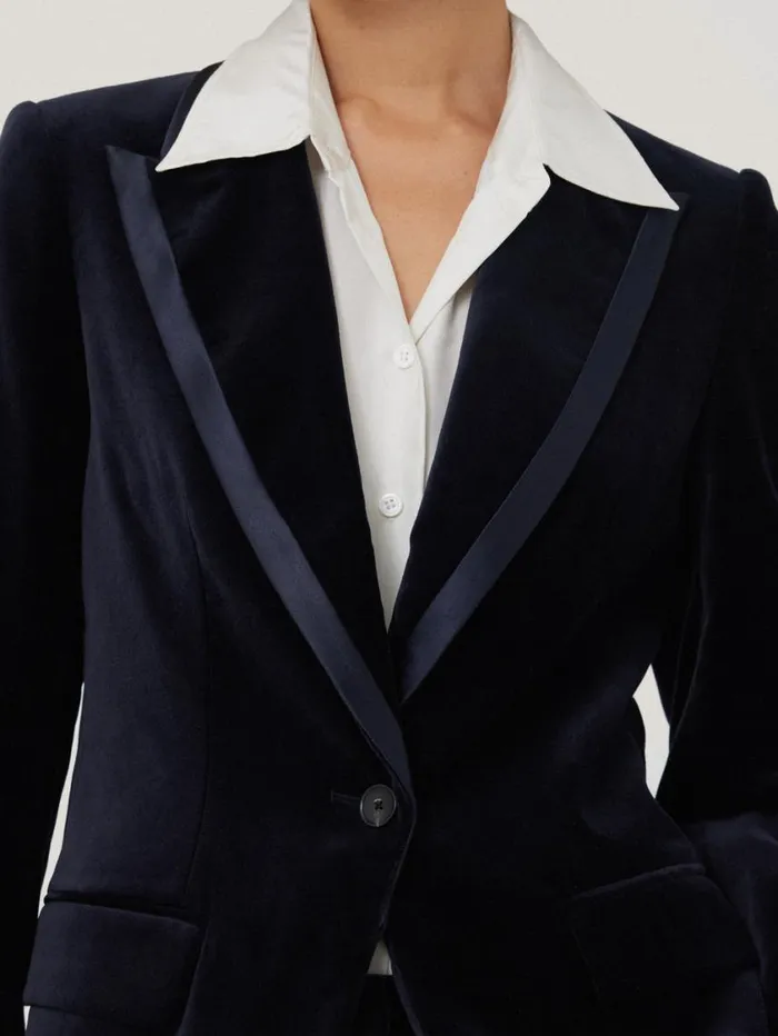 Jigsaw Ashby Velvet Blazer Navy Women Party