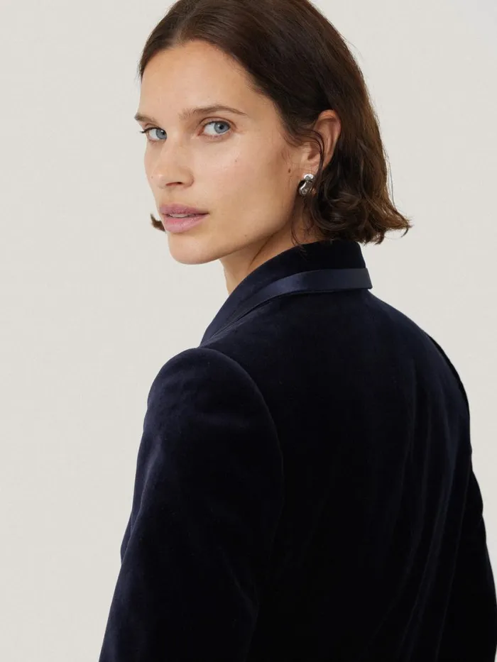 Jigsaw Ashby Velvet Blazer Navy Women Party