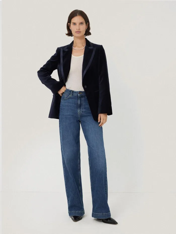 Jigsaw Ashby Velvet Blazer Navy Women Party
