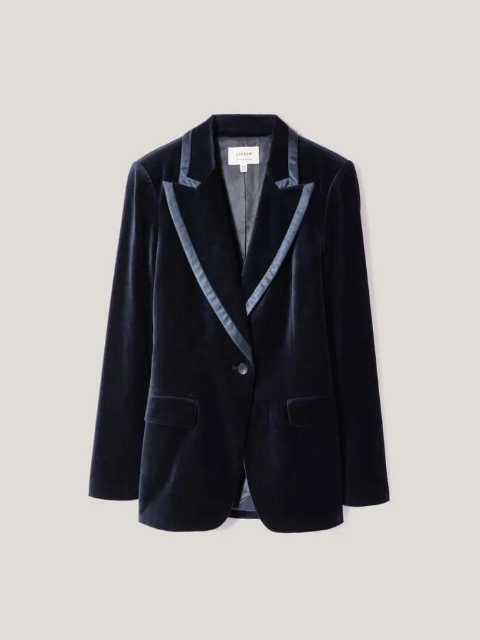 Jigsaw Ashby Velvet Blazer Navy Women Party