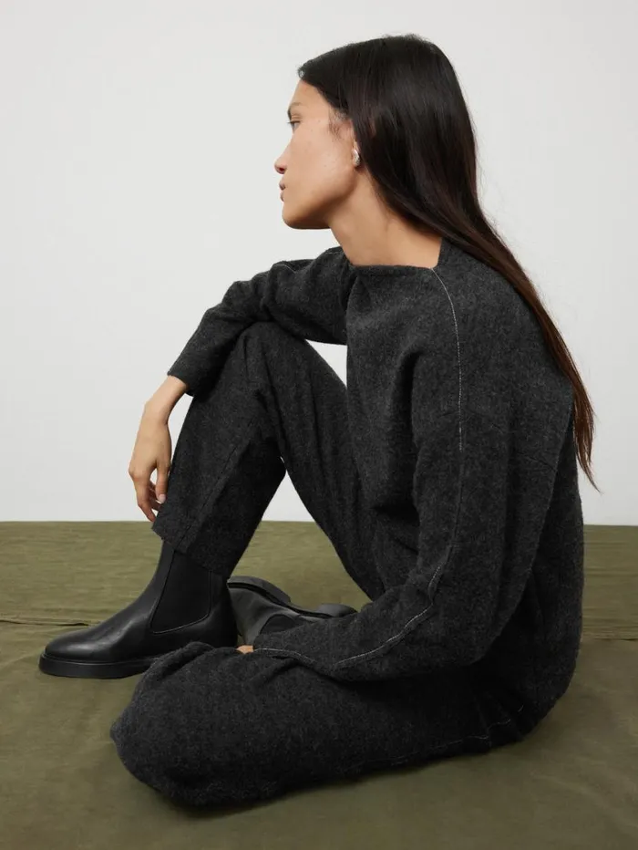 Jigsaw Boiled Wool Blend Batwing Top Dark Grey Women Coords