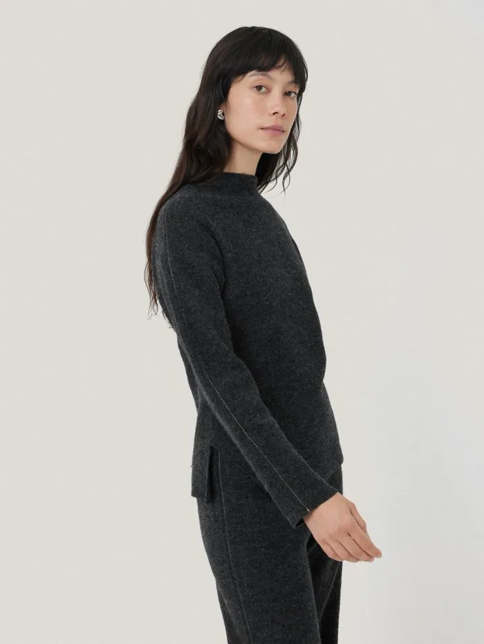Jigsaw Boiled Wool Blend Batwing Top Dark Grey Women Coords