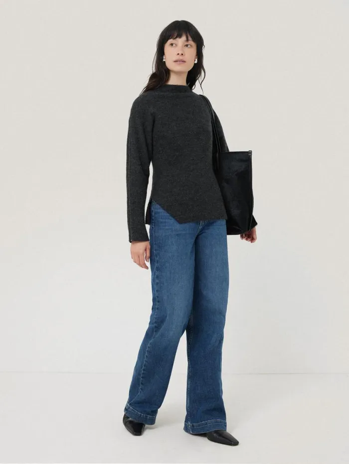 Jigsaw Boiled Wool Blend Batwing Top Dark Grey Women Coords