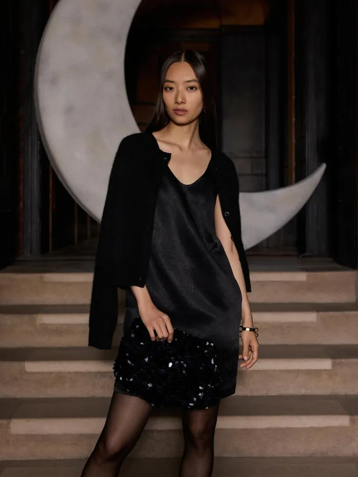 Jigsaw Bonded Satin Mini Dress Black Women Dresses and Jumpsuits