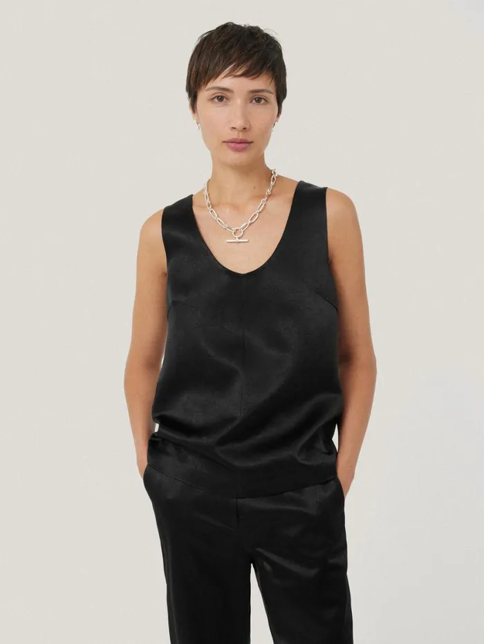 Jigsaw Bonded Satin Tank Top Black Women Shirts and Tops