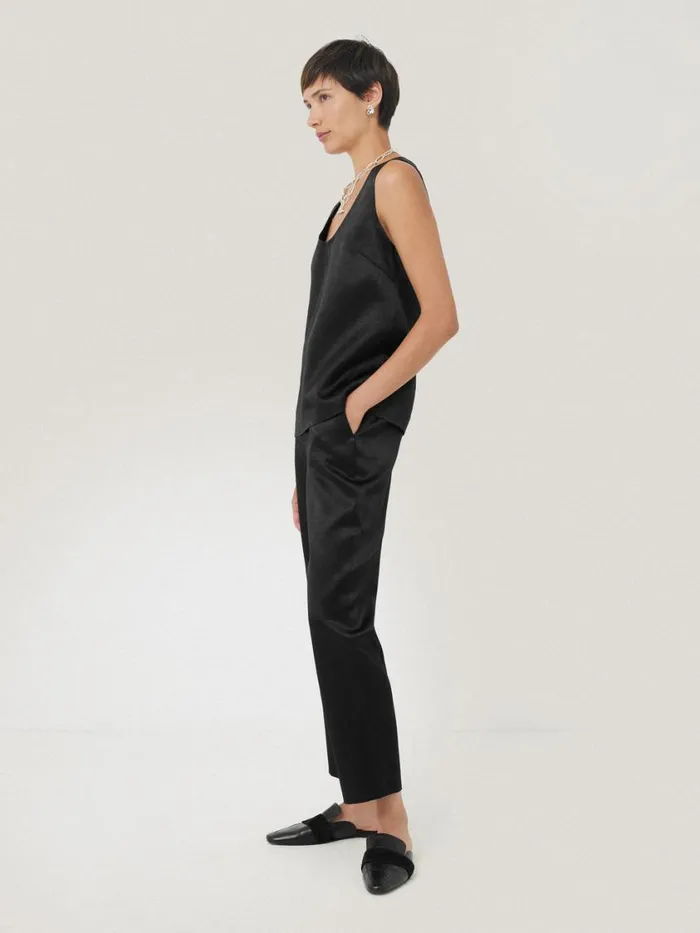 Jigsaw Bonded Satin Tank Top Black Women Shirts and Tops