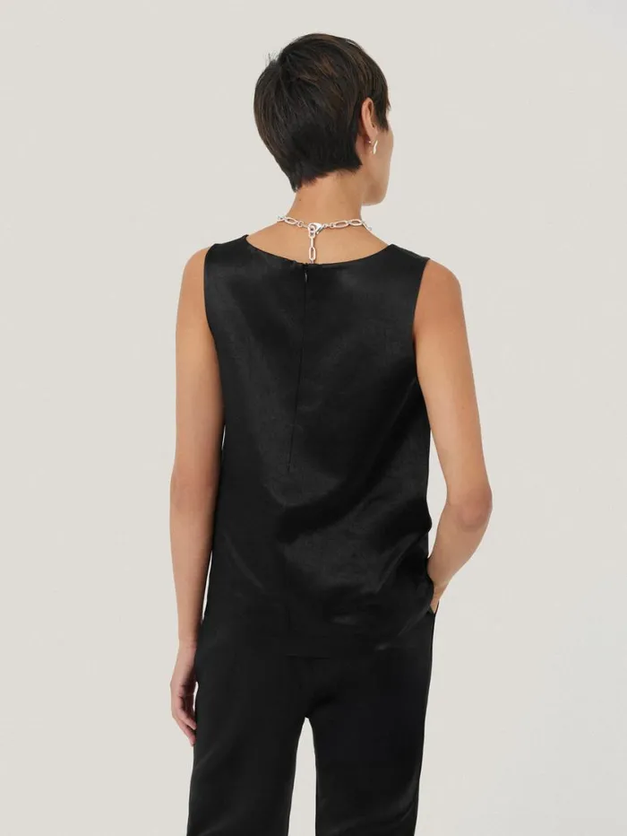 Jigsaw Bonded Satin Tank Top Black Women Shirts and Tops
