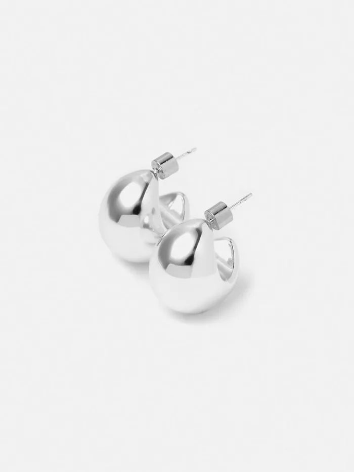 Jigsaw Chunky Dome Earrings Silver Women Party
