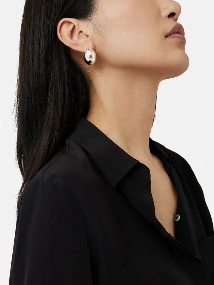 Jigsaw Chunky Dome Earrings Silver Women Party