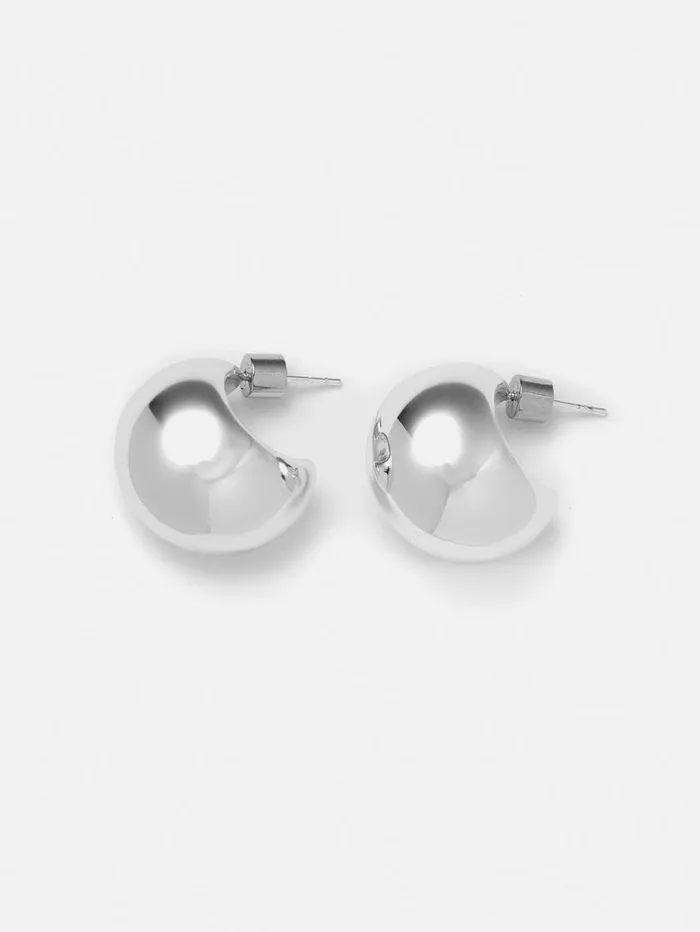 Jigsaw Chunky Dome Earrings Silver Women Party