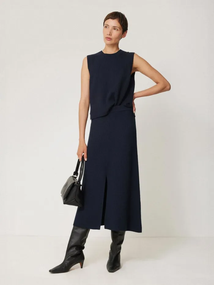 Jigsaw Cotton Blend Knitted Skirt Navy Women Knitwear and Cashmere