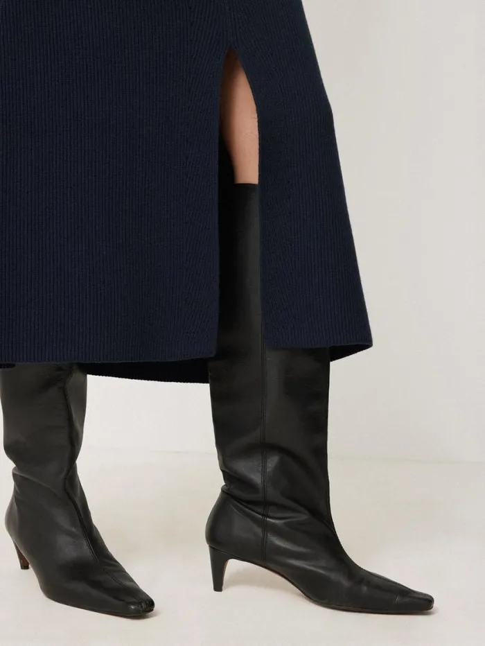 Jigsaw Cotton Blend Knitted Skirt Navy Women Knitwear and Cashmere