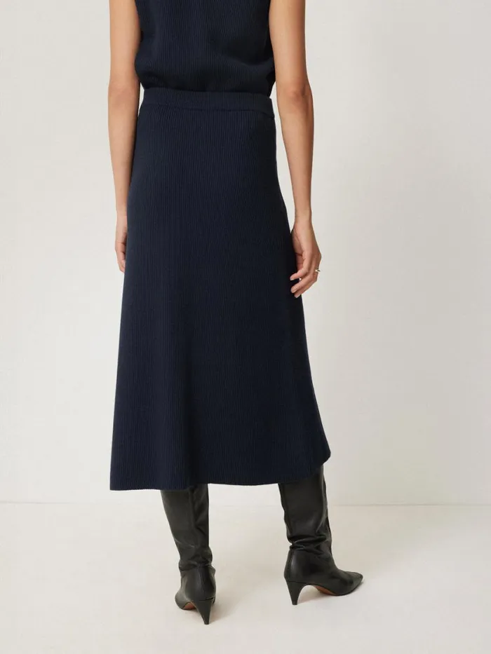 Jigsaw Cotton Blend Knitted Skirt Navy Women Knitwear and Cashmere