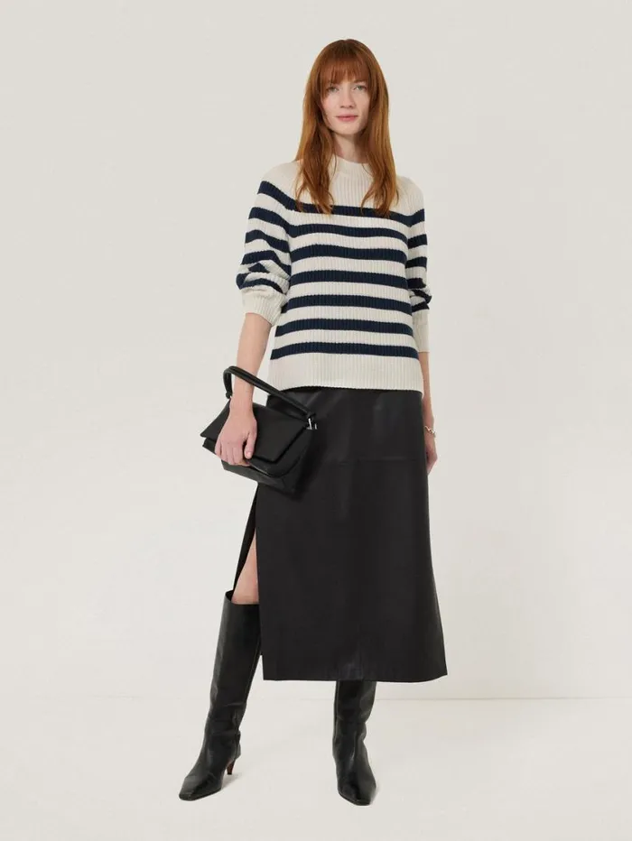 Jigsaw Cotton Blend Stripe Jumper Navy Women Knitwear and Cashmere