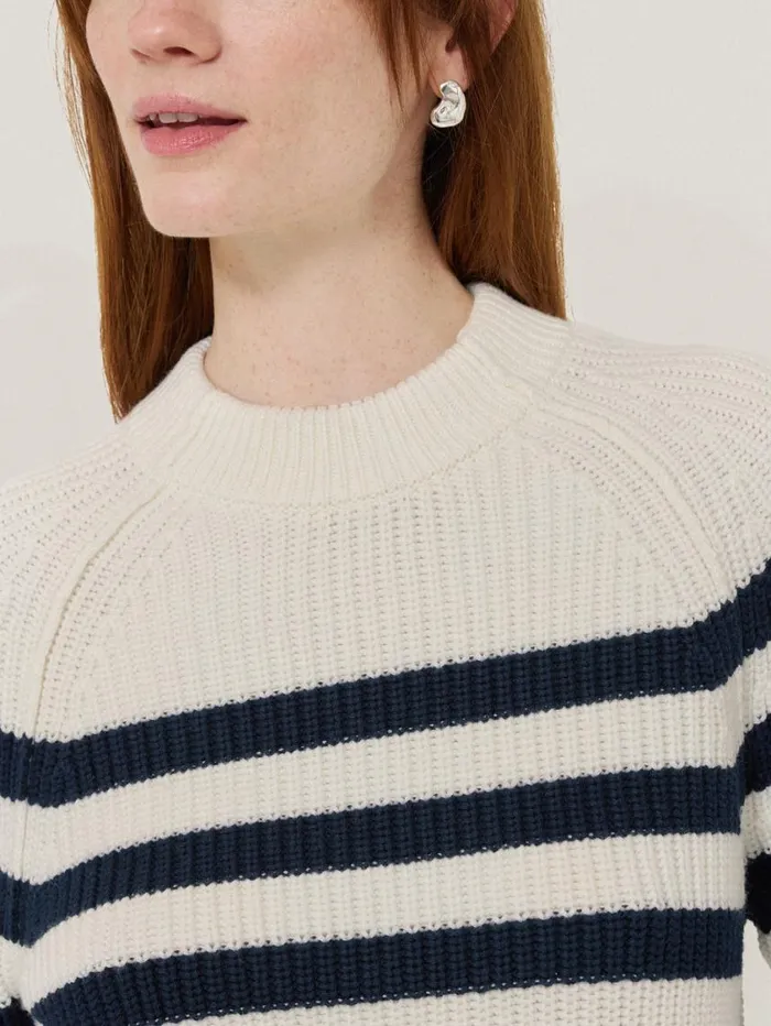Jigsaw Cotton Blend Stripe Jumper Navy Women Knitwear and Cashmere