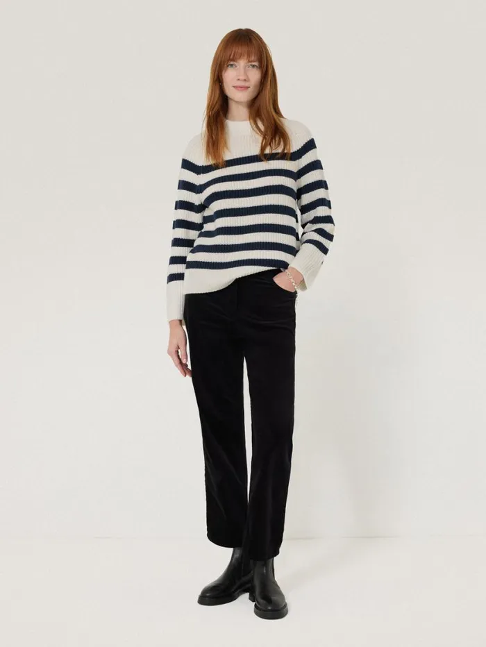 Jigsaw Cotton Blend Stripe Jumper Navy Women Knitwear and Cashmere