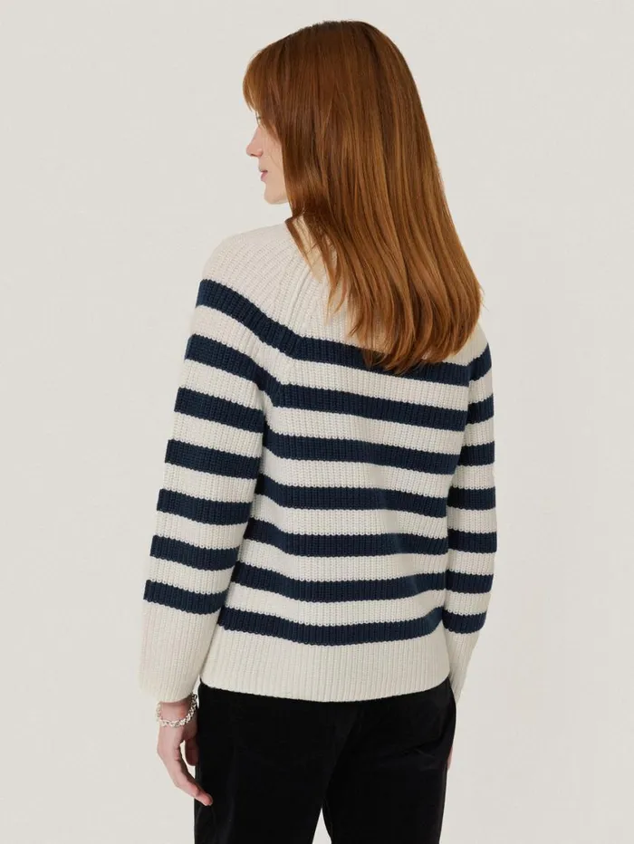 Jigsaw Cotton Blend Stripe Jumper Navy Women Knitwear and Cashmere