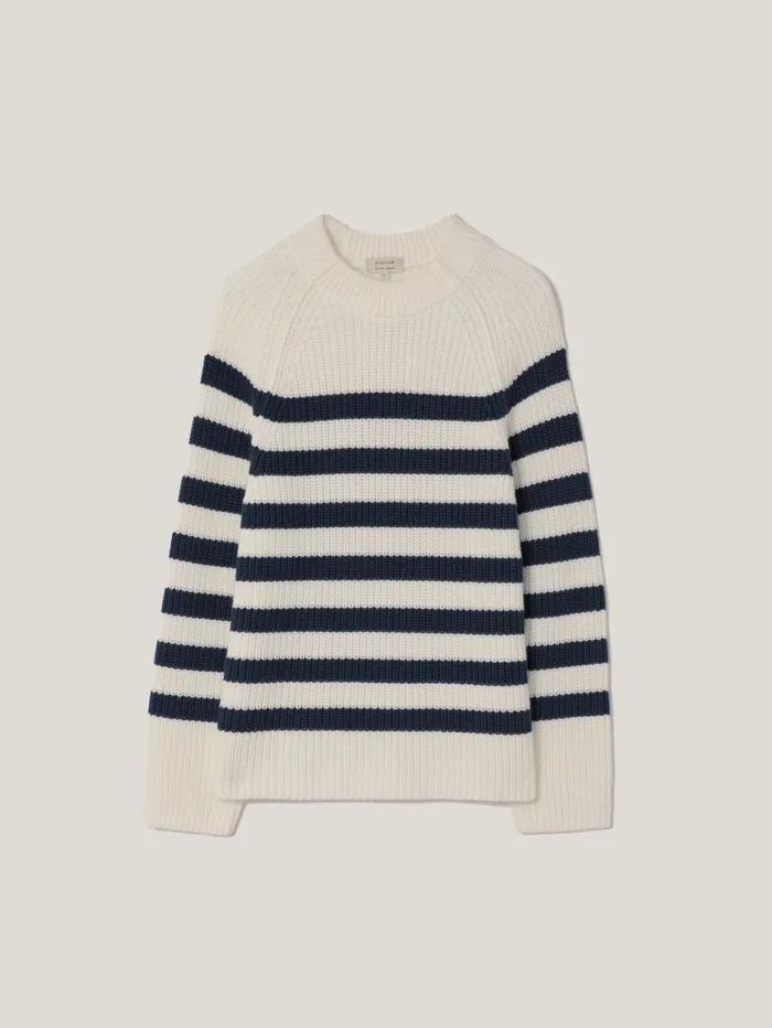 Jigsaw Cotton Blend Stripe Jumper Navy Women Knitwear and Cashmere