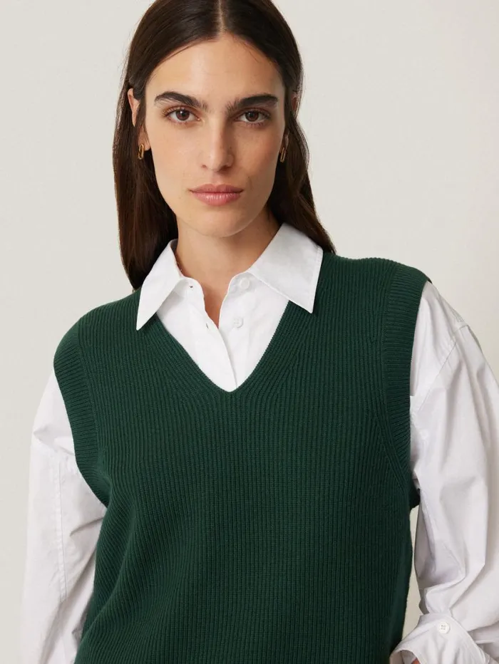 Jigsaw Cotton Blend V Neck Tank Dark Green Women Knitwear and Cashmere