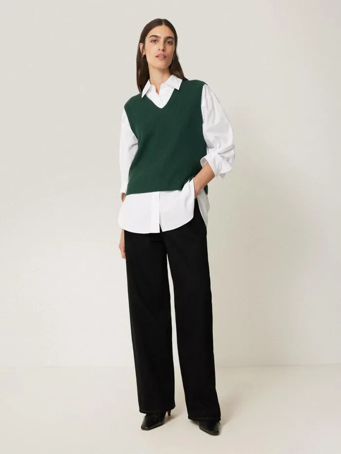 Jigsaw Cotton Blend V Neck Tank Dark Green Women Knitwear and Cashmere