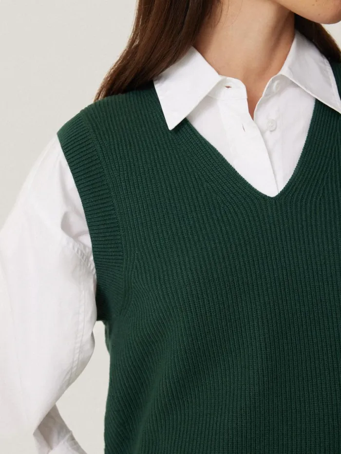 Jigsaw Cotton Blend V Neck Tank Dark Green Women Knitwear and Cashmere