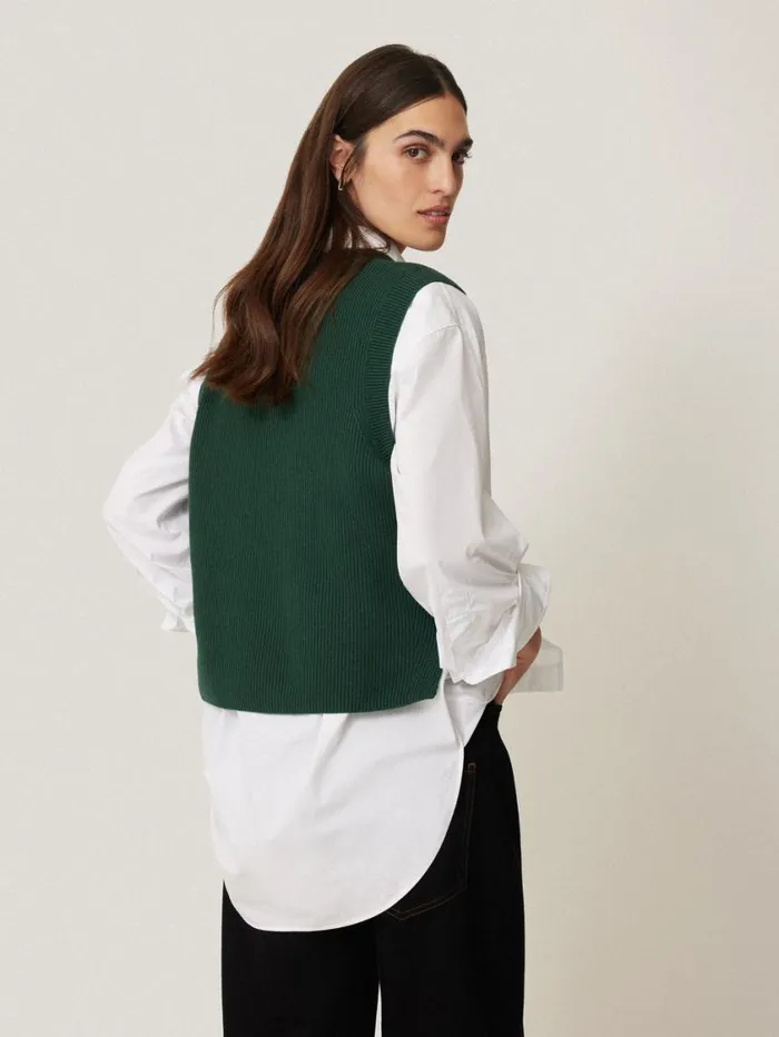 Jigsaw Cotton Blend V Neck Tank Dark Green Women Knitwear and Cashmere