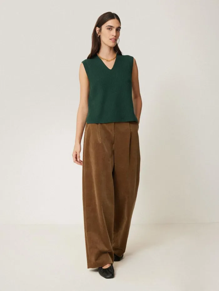 Jigsaw Cotton Blend V Neck Tank Dark Green Women Knitwear and Cashmere