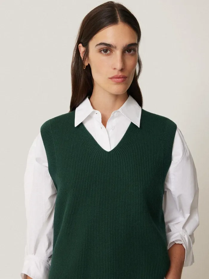 Jigsaw Cotton Blend V Neck Tank Dark Green Women Knitwear and Cashmere