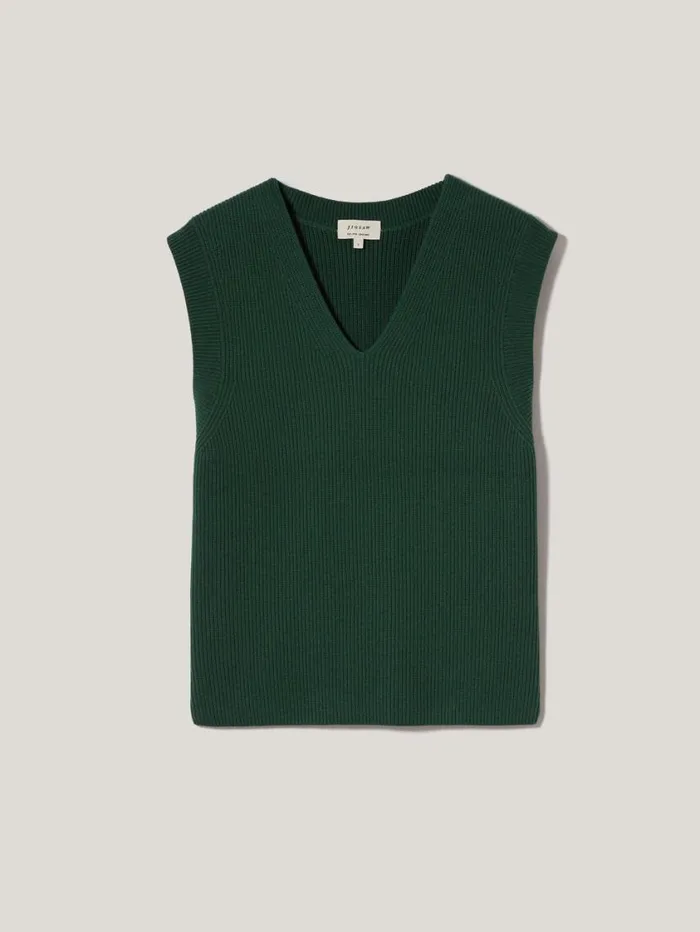 Jigsaw Cotton Blend V Neck Tank Dark Green Women Knitwear and Cashmere