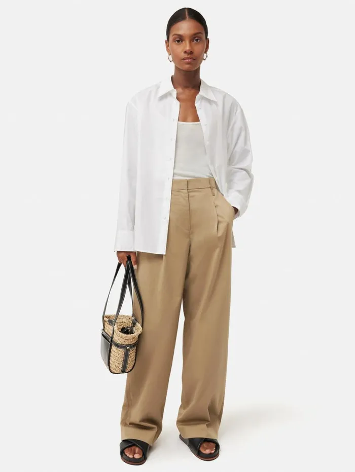 Jigsaw Cotton Pleat Front Trouser Stone Women Trousers