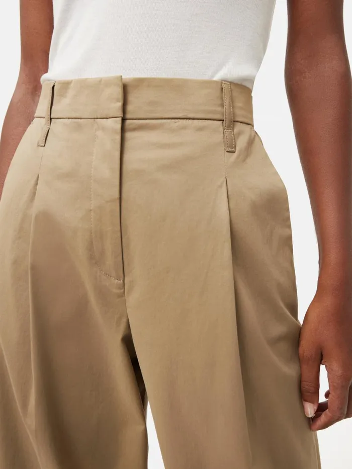 Jigsaw Cotton Pleat Front Trouser Stone Women Trousers