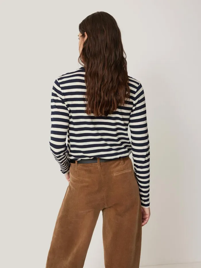 Jigsaw Cotton Slub Stripe Long Sleeve Tee Navy Women Pyjamas and Loungewear