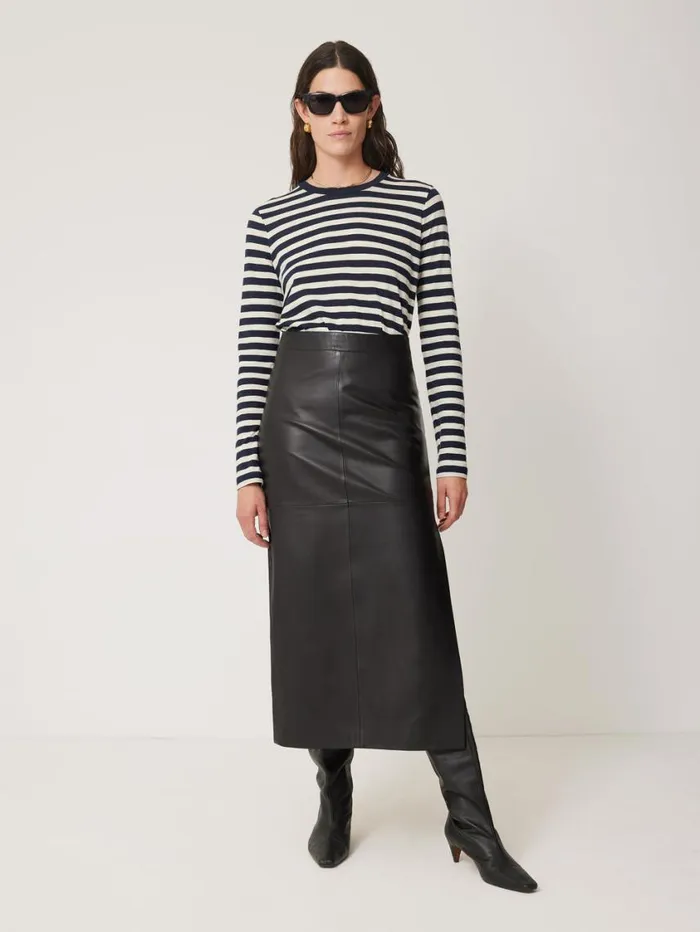Jigsaw Cotton Slub Stripe Long Sleeve Tee Navy Women Pyjamas and Loungewear