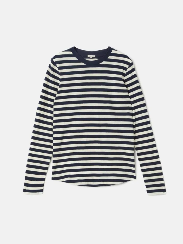 Jigsaw Cotton Slub Stripe Long Sleeve Tee Navy Women Pyjamas and Loungewear