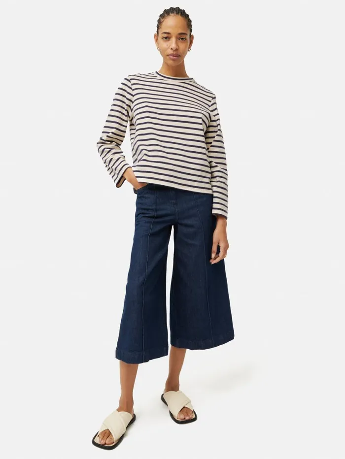 Jigsaw Cotton Stripe Sweatshirt Navy Women Shirts and Tops