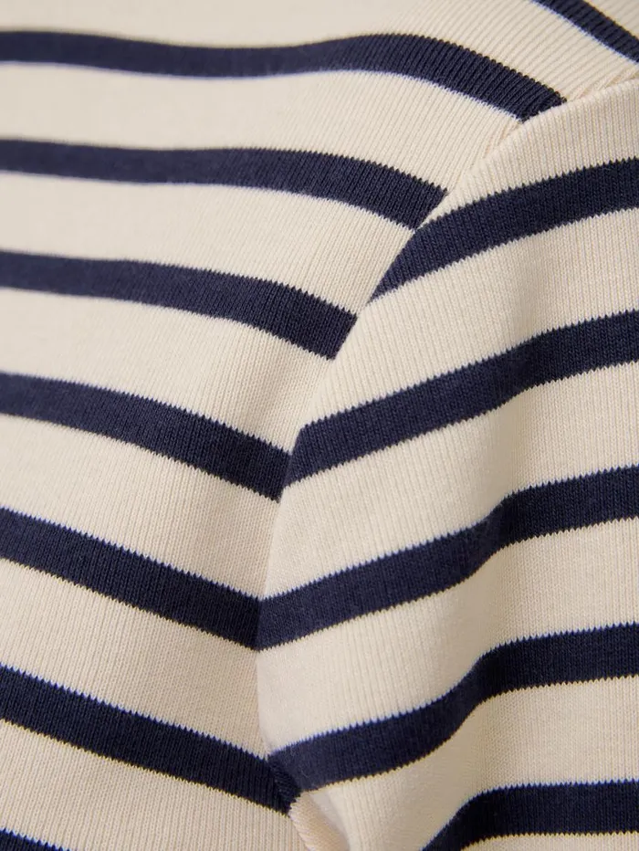Jigsaw Cotton Stripe Sweatshirt Navy Women Shirts and Tops