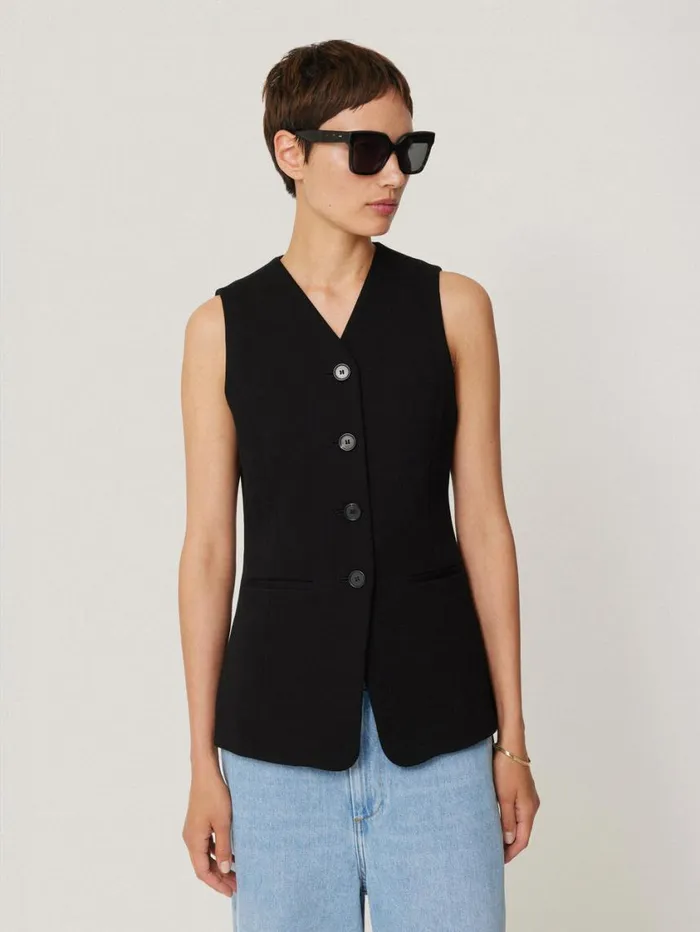 Jigsaw Crepe Ponte Jersey Waistcoat Black Women Shirts and Tops