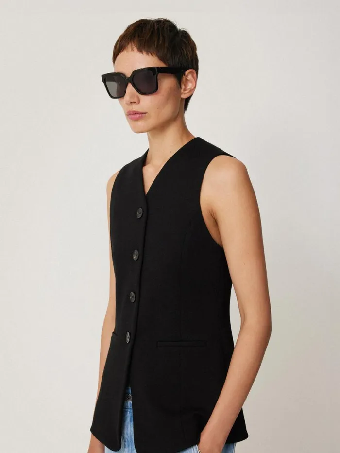 Jigsaw Crepe Ponte Jersey Waistcoat Black Women Shirts and Tops