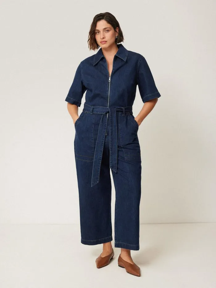 Jigsaw Denim Zip Front Jumpsuit Indigo Women Dresses and Jumpsuits