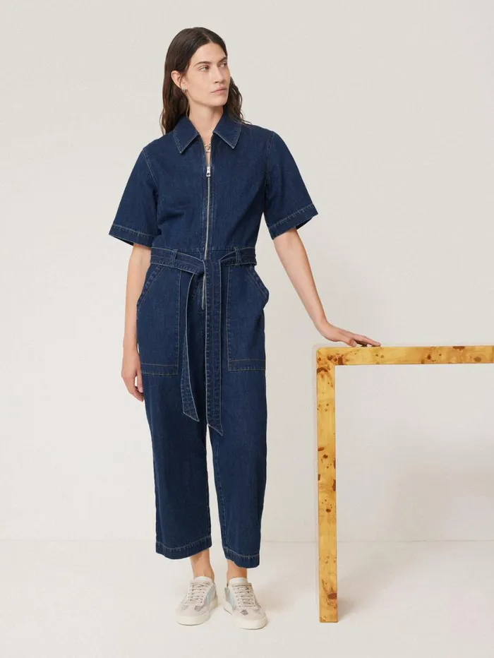 Jigsaw Denim Zip Front Jumpsuit Indigo Women Dresses and Jumpsuits