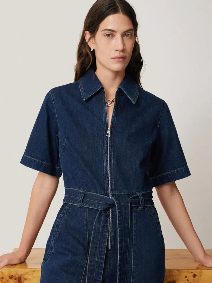 Jigsaw Denim Zip Front Jumpsuit Indigo Women Dresses and Jumpsuits