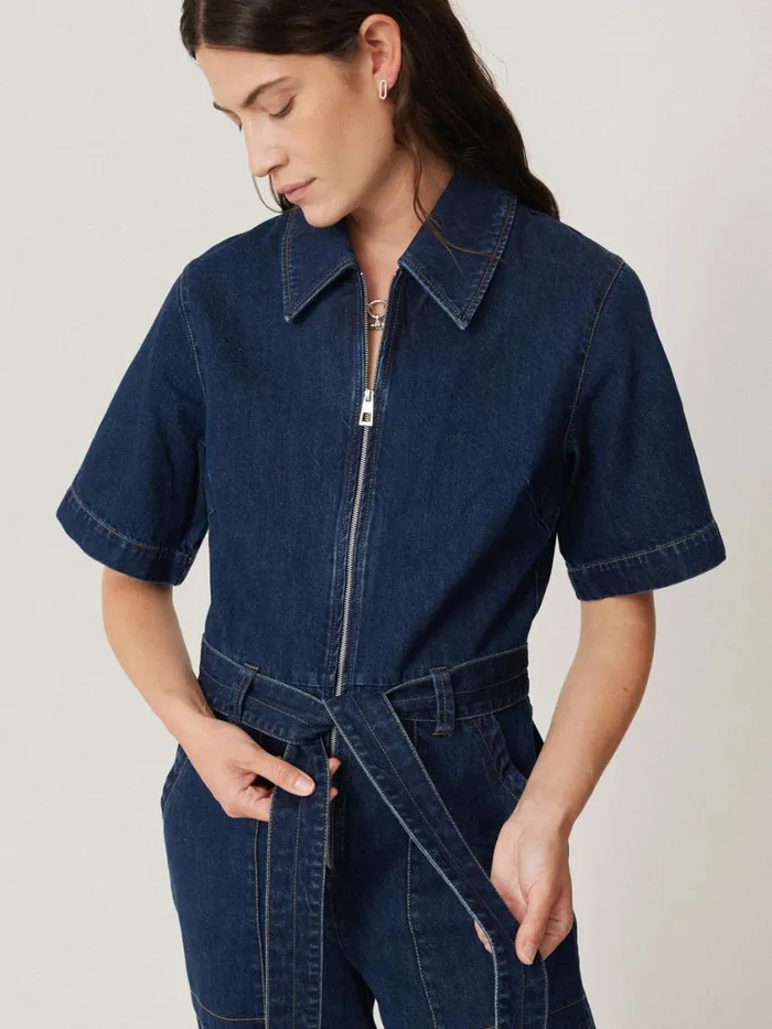 Jigsaw Denim Zip Front Jumpsuit Indigo Women Dresses and Jumpsuits