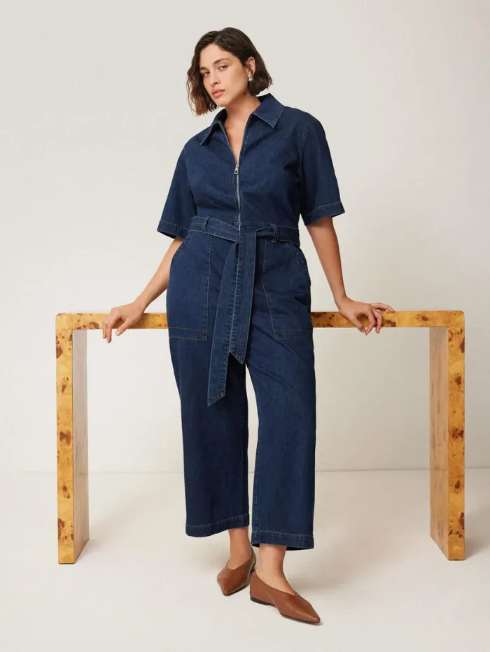 Jigsaw Denim Zip Front Jumpsuit Indigo Women Dresses and Jumpsuits