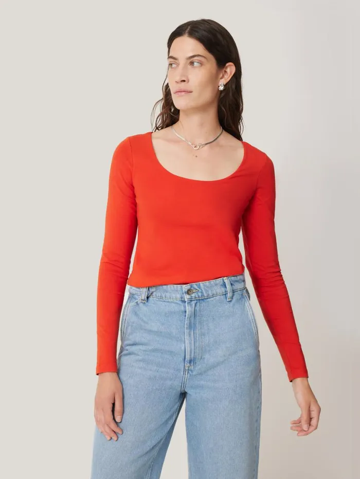 Jigsaw Double Front Ballet Neck Top Spice Orange Women Pyjamas and Loungewear Jigsaw Double Front Ballet Neck Top Spice Orange Women Pyjamas and Loungewear