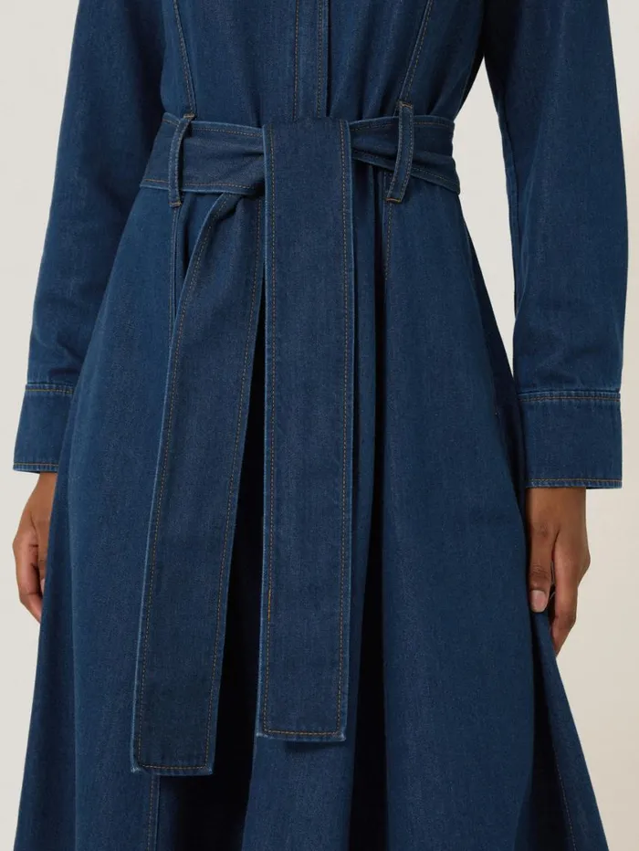 Jigsaw Fluid Denim Belted Shirt Dress Indigo Women Dresses and Jumpsuits