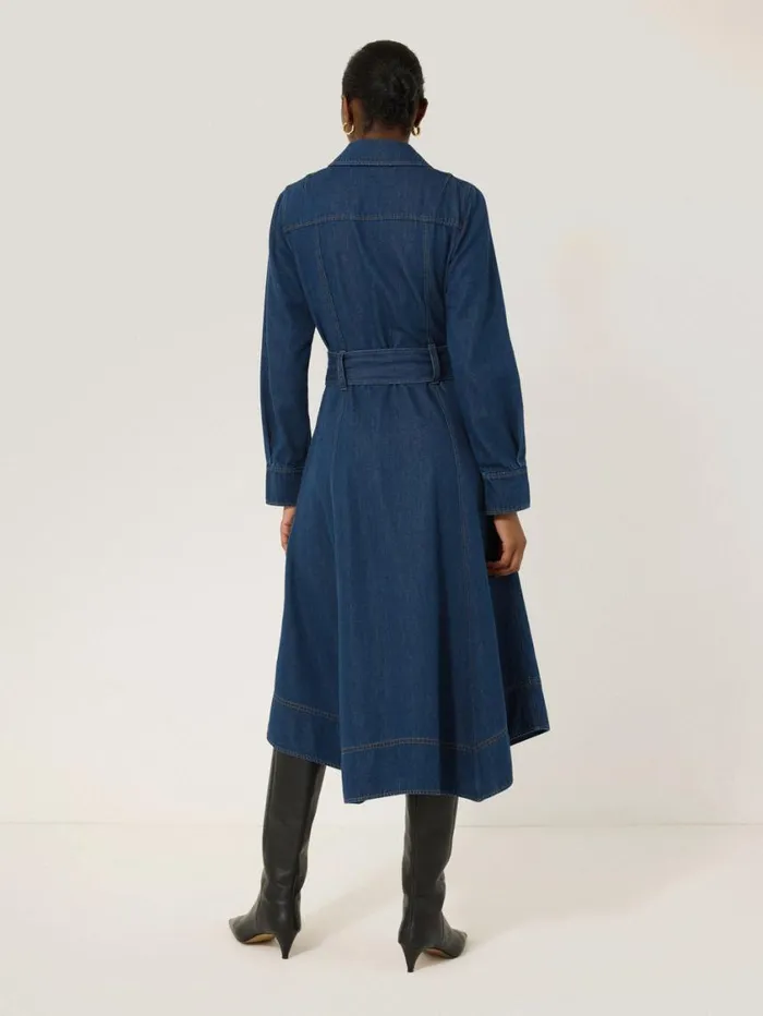 Jigsaw Fluid Denim Belted Shirt Dress Indigo Women Dresses and Jumpsuits